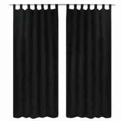 2 pcs Rideau à Passant Micro Satin Noir 140 x 175 cm