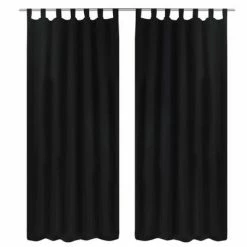 2 pcs Rideau à Passant Micro Satin Noir 140 x 245 cm