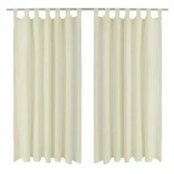 2 pcs Rideau à Passant Micro Satin Crème 140 x 175 cm