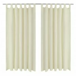 2 pcs Rideau à Passant Micro Satin Crème 140 x 245 cm