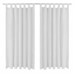 2 pcs Rideau à Passant Micro Satin Blanc 140 x 245 cm