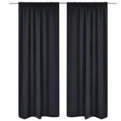 2 pcs Rideau Blackout Occultant Noir Tête à Fente 135 x 245 cm