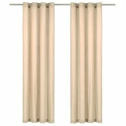 VidaXL Rideaux avec anneaux en métal 2 pcs Coton 140x175 cm Beige