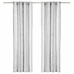VidaXL Rideaux et anneaux Métal 2pcs Coton 140x245cm Rayure Anthracite
