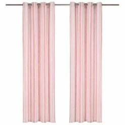 VidaXL Rideaux avec anneaux en métal 2 pcs Coton 140x225cm Rayure Rose