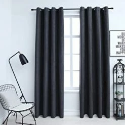 VidaXL Rideaux occultants avec anneaux Métal 2pcs Anthracite 140x225cm -Habillages de fenêtre Soldes image 1 134459