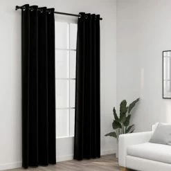VidaXL Rideaux occultants Aspect lin avec œillets 2 pcs Noir 140x245cm -Habillages de fenêtre Soldes image 1 321154
