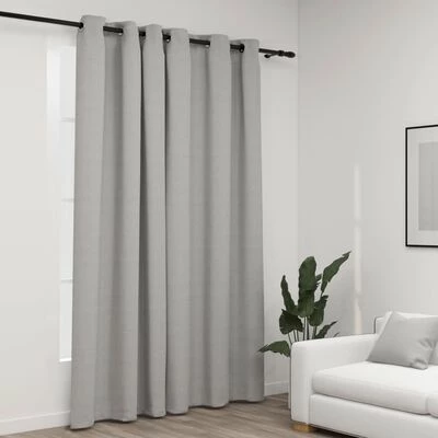 VidaXL Rideau occultant Aspect de lin avec œillets Gris 290x245 cm 4 VidaXL Rideau occultant Aspect de lin avec œillets Gris 290x245 cm – Image 2