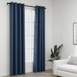 VidaXL Rideaux occultants Aspect lin avec œillets 2 pcs Bleu 140x225cm 7 VidaXL Rideaux occultants Aspect lin avec œillets 2 pcs Bleu 140x225cm -Habillages de fenêtre Soldes image 1 321177
