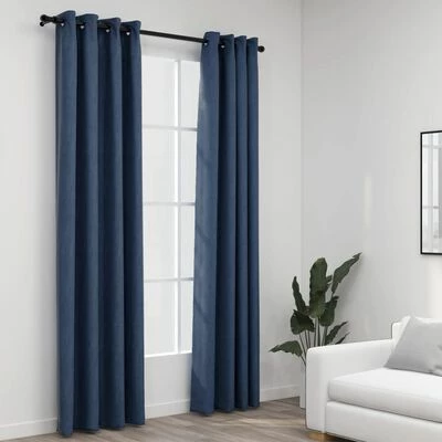 VidaXL Rideaux occultants Aspect lin avec œillets 2 pcs Bleu 140x225cm 4 VidaXL Rideaux occultants Aspect lin avec œillets 2 pcs Bleu 140x225cm – Image 2