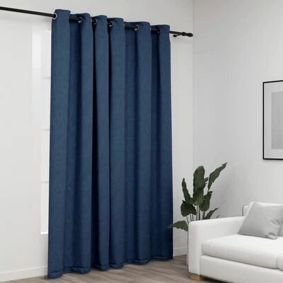 VidaXL Rideau occultant Aspect de lin avec œillets Bleu 290x245 cm 4 VidaXL Rideau occultant Aspect de lin avec œillets Bleu 290x245 cm – Image 2