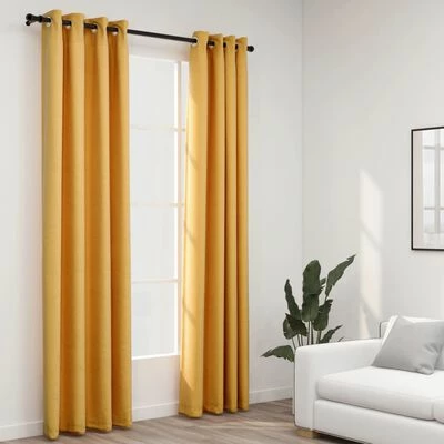 VidaXL Rideaux occultants Aspect lin à œillets 2 pcs Jaune 140x225 cm 4 VidaXL Rideaux occultants Aspect lin à œillets 2 pcs Jaune 140x225 cm – Image 2