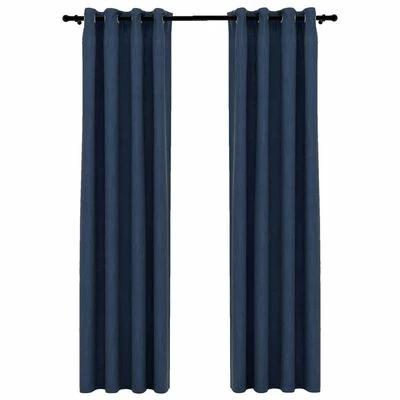VidaXL Rideaux occultants Aspect lin avec œillets 2 pcs Bleu 140x225cm 3 VidaXL Rideaux occultants Aspect lin avec œillets 2 pcs Bleu 140x225cm