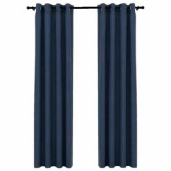 VidaXL Rideaux occultants Aspect lin avec œillets 2 pcs Bleu 140x245cm