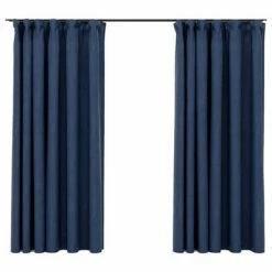 VidaXL Rideaux occultants aspect lin avec crochets 2pcs Bleu 140x175cm