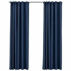 VidaXL Rideaux occultants aspect lin avec crochets 2pcs Bleu 140x225cm