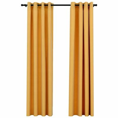 VidaXL Rideaux occultants Aspect lin à œillets 2 pcs Jaune 140x245 cm 3 VidaXL Rideaux occultants Aspect lin à œillets 2 pcs Jaune 140x245 cm
