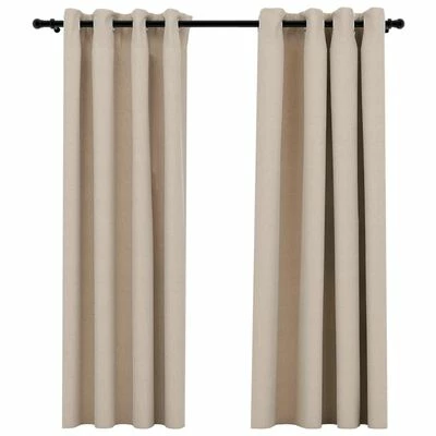 VidaXL Rideaux occultants Aspect lin avec œillets 2pcs Beige 140x175cm 3 VidaXL Rideaux occultants Aspect lin avec œillets 2pcs Beige 140x175cm